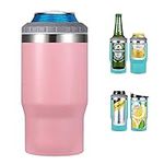 Gteller 4 in 1 Stainless Steel Can/Bottle Insulator, 14oz Two-Way Lids SUS Insulated Can Cooler, Beer Bottle holder (Pink)