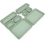 Belle Vous 8 Piece Green Drawer Organiser Tray Set - Plastic Desk Drawer Dividers - Separation Storage Bins for Bathroom, Office, Bedroom or Kitchen - Organiser Boxes for Makeup, Jewellery & Utensils