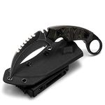 KIASLORE Karambit Knife Outdoor Survival claw Tactical teeth Knife D2 Steel Double Edged Fixed Blade Camping Survival Knife & Hunting Knives with Snake pattern Handle & Knife Sheath (Black / w Snake