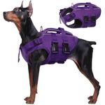 Kuoser Dog Life Jacket for Small, Medium, Large Dogs, Adjustable & Ripstop Life Jacket with Rescue Handle, High Buoyancy Pet Life-Saver, Puppies, Swimsuits for Beach, Purple, XL