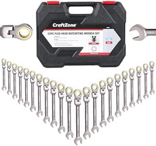 CRAFTZONE Ratcheting Combination Wrench Set, SAE & Metric With Color Ring, 14pc/7pc/10pc/5pc, 3/8" To 3/4"; 8mm To 18mm, With Organizer Rack, 12-Point, 72 Teeth (22PC SAE & METRIC)