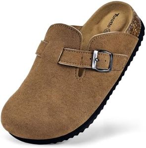 Torotto Kids Suede Clogs Cork Footbed Toddler Slippers with Arch Support & Adjustable Straps for Boys Girls Indoor & Outdoor (JC-Khaki, 32)