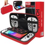 Orzly Carrying Case for Nintendo Switch OLED and Switch Console - Red Protective Hard Portable Travel case Shell Pouch for Nintendo Switch Console & Accessories