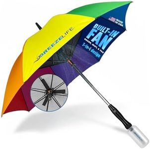 Breeze Life Rechargeable Mister Breeze, Sun Umbrella with Fan and Mister, Umbrella Mister with Built-in Fan, For Festivals, Beach and More, Blocks Harmful Sun Rays, Mist bottle included (Rainbow)