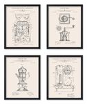 Poster Master 4-Piece Coffee Blueprint Poster - Coffee Roaster Patent Print - Coffee Mill Art - Coffee Urn Art - Coffee Making Machine Art - Coffee Pot Art - Cafe Wall Decor - 8x10 UNFRAMED Wall Art