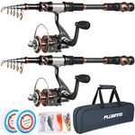 PLUSINNO Fishing Rod and Reel Combos -24 Ton Carbon Fiber Telescopic Fishing Pole - Spinning Reel 12 +1 Shielded Bearings Stainless Steel BB-Free Carrier Bag Case, Travel Saltwater Freshwater Fishing