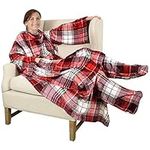 Catalonia cosy fleece TV blanket with sleeve and foot pockets, large wrap-around blanket for women and men, 190 cm x 135 cm Plaid Red