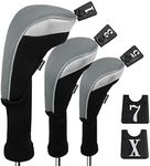 Andux 3pcs/Set Golf 460cc Driver Fairway Wood Club Head Covers Long Neck Grey