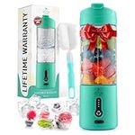 Zulay Kitchen 18 oz Personal Blenders that Crush Ice - USB-C Rechargeable, Cordless Travel Blender - Portable Smoothie Blender On the Go, Frozen Fruits, & Veggies with 6 Sharp Blades (Aqua)