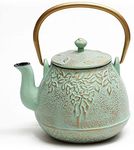 Tea Kettle, Toptier Japanese Cast Iron Teapot with Stainless Steel Tea Infuser, Durable Cast Iron Kettle Set, Retro Design Tea Kettle Coated with Full Enameled Interior (32 oz / 950 ml, Green)