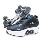 2 in 1 Deformation Roller Shoes Double-Row Deform Wheel Skating Shoes Adult Children's Automatic Walking Shoes Invisible Pulley Shoes Skates (black, 39.5)