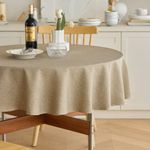 Decorelia Waterproof Round Table Cloth for Round Table, Decorative Farmhouse Tablecloths Anti-Scratch Soft Table Cover for Dining Table and Kitchen Table (60 Inch, Round (2-4 Seats), Natural)