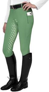 FitsT4 Sports Women's Full Seat Riding Tights Active Silicon Grip Horse Riding Tights Equestrian Breeches Cream Green Size XS