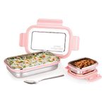 ATTRO Lunchmate Stainless Steel Lunch Box with 1 Small Container & 1 Spoon Airtight Spill-Proof BPA Free Food Grade Ideal for Office, School, Picnic, 800ml+180ml- Peach