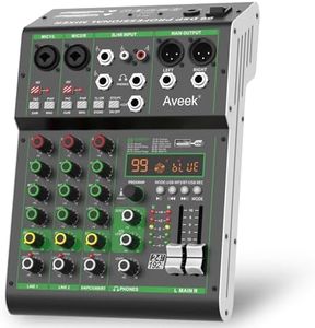 Aveek Audio Mixer,Table de Mixage Professionnelle avec USB/Bluetooth,4 Canaux D'entrée Stéréo DJ Mixer,48V Phantom Power 99 DSP Effect pour Pc Recording Studio Streaming