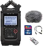 Zoom H4n Pro All Black 4-Track Portable Recorder (2022) Bundle with 16GB Memory Card, Mic Attenuator Cable, Windbuster, and Remote Control for H4n