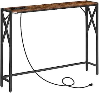 MAHANCRIS Sofa Table with Charging Station, 39.4” Console Table, Narrow Entryway Table, Slim Hallway Table, Retro Couch Table, for Entrance, Foyer, Living Room, Hallway, Rustic Brown CTHR151E01