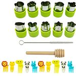 SZXMDKH Vegetable Cutters for Kids Set, 12 Pcs Stainless Steel Fruit Shape Cutter Sandwich Cutters for Kids, Cookie Cutters Mold/Food Picks for Kids with 10 Fruit Animal Picks,Green,etscdtz12