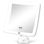Fabuday 30X Lighted Magnifying Mirror, Upgraded Lighted Makeup Mirror with Magnification, LED Magnified Mirror with Suction Cup for Bathroom, Portable Travel Mirror, Square, LS-022