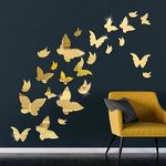 Itsyyboo 21 PCS Removable Crystal Acrylic Mirror Butterfly Wall Decals Fashion DIY Home Decorations Art Decor Wall Stickers Murals for Kids Nursery Room Bedroom Door Bathroom Made in India (Gold)