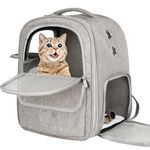 Qlfyuu Cat Carrier Backpack, Breathable Pet Carrier Backpack for Small Medium Cat Puppy, Pet Carrier Bag for Travel Walking Hiking Camping(Grey)