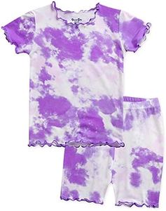 VAENAIT BABY Girls Boys Pajamas Sleepwear Short Summer Pjs 2pcs Set Tiedye-Shirring Purplecream-Short M