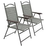 Outsunny Folding Chairs Set of 2, Garden Chair with Armrest, Breathable Mesh Fabric Seat, Patio Camping Sports Chairs for Adults, Dark Grey