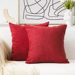 Linen Jute Throw Pillow Covers Decorative Pillow Covers Farm House Throw Pillows for Couch Bench Sofa (14 X 14 Pack of 2) (Color Red)