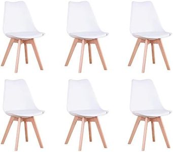 BenyLed Juego de 6 Sillas de Comedor con Asiento Tapizado y Patas de Madera de Haya, Ideal para Comedor, Cocina, Salón, Dormitorio, Blanco