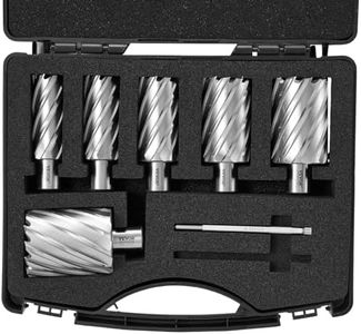 VEVOR Annular Cutter Set, 6 pcs Weldon Shank Mag Drill Bits, 2" Cutting Depth, 1" to 2" Cutting Diameter, M2AL High-Speed Steel, with 2 Pilot Pins and Portable Case, for Using with Magnetic Drills