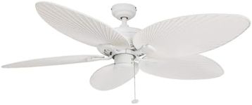 Honeywell Ceiling Fans Palm Island, 52 Inch Tropical Indoor Outdoor Ceiling Fan with No Light, Pull Chain, Three Mounting Options, 5 Palm Leaf Blades, Wet-Rated - Model 50200-01 (White)