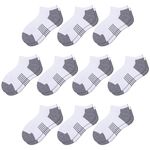 Comfoex 10 Pairs Boys Socks Low Cut Ankle Socks For Kids 8-10 4-6 6-8 Years Old Short Athletic Socks With Cushioned Sole, White 10 Pairs, 7-10 Years