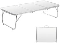 Moosinily Small Camping Table 3FT Folding Picnic Table Foldable Low Camp Table Portable Short Aluminum Outdoor Floor Beach BBQ White 35.2×15.7 inch