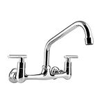 KWODE 2-Handle Commercial Sink Faucet 8 inch Center Wall Mount Kitchen Faucet with 8" Swivel Spout for Home Restaurant Kitchens Brass Constructed Chrome Finish