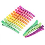 AIMIKE Neon Hair Clips, 12 Pcs Salon Hair Clips for Styling Sectioning, Duck Billed Hair Roller Clips, Professional Hair Styling Clips, Hair Cutting Clips for Women, Hairdresser - 4.3” Long