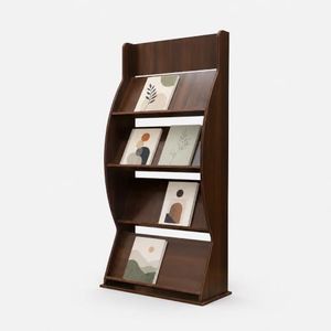 Quvex 4-Tier Wooden Magazine Rack, 59.8" Tall Curved Floor Literature & Brochure Display Stand with A4-Compatible Pockets, Sturdy Literature Organizer for Office Reception, Trade Shows & Retail