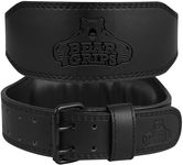 Bear Grips Weight Lifting Belt 7mm Weightlifting Belt Padded Gym Belt Double Prong Squat Belt Leather Workout Belt Powerlifting Deadlift Belt Back Support Exercise Belt Training Cinturon Black - XS