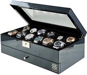 HAWK & GABLE Luxury 12 Slot Watch Box Organizer with Valet Drawer, Glass Display and Lock, Wide Compartments Fit Large Watches, Velvet Lining, Men’s Jewelry Case, Carbon Fibre Finish (Specter Valet)