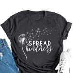 homefeelzydys Women's Summer Spread Kindness T Shirts for Women Dandelion Graphic Loose Tees Crew Neck Short Sleeve Tops Gray