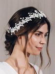 IYOU Crystal Bridal Hair Vines Leaf Silver Wedding Headband Pearl Flower Bride Bridesmaid Hair Accessories for Women