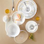 Larah by Borosil Silk Series Bella Opalware Dinner Set with Steel Spoon | 41 Pcs for Family of 6 | Microwave & Dishwasher Safe | Bone-Ash Free | Crockery Set for Dining & Gifting | Plates & Bowls