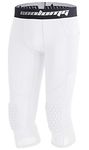 COOLOMG Basketball Pants with Knee Pads Kids 3/4 Compression Tights White M