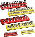 BECOWIN Magnetic Socket Organizer Set, 6 Piece Socket Holder Set 1/4", 3/8", 1/2" Drive Metric SAE Socket Trays, 141 Pieces Socket Holder for Standard and Deep Size Sockets (Socket not Included)