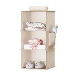 YOUDENOVA Hanging Storage 3 Shelves Wardrobe Storage Organiser Foldable Hanging Shelves with Side Pockets Closet Organiser for Clothes Beige