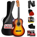 PYLE 36" Classical Acoustic Guitar Kit- 3/4 Size Handcrafted Linden Wood Brown Gloss Finish, 6 Nylon Strings w/Gig Bag Tuner, Extra Strings, Picks, Strap- Beginners Kids, Adult, Boy Girl- Right Handed