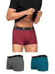 XYXX Men's Underwear Ace IntelliSoft Antimicrobial Micro Modal Trunk Pack of 3 (Rio Red;Grey;True Blue; M)