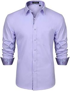 HISDERN Camisa para Hombre Casual Formales Clásico con Botones Camisas de Vestir Cuello de Manga Larga Ajuste Paisley