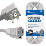 ELECTERY Heavy Duty Appliance Extension Cord, 14 AWG - 3 Prong Grounded Flat Plug, Gray Power Wire for Indoor Air Conditioner and All Major Appliances, 15 Amps, 1875W, ETL Listed. (20 Ft)