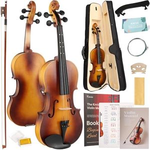 Kmise Violin 4/4 Full Set, Fingerboard Fret Markings Violins, Matte Acoustic Fiddle for Adults, Beginners, Students with Violin Case, Rosin, Strings, Bow, Shoulder Rest, Beginner's Guide (Matte, 4/4)