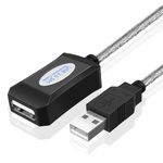 TNP Active USB Extension Extender Cable 15 ft - High Speed USB 2.0 Male to Female Extension Cable - USB A Extender Cord for Hard Drive, Printer, Mouse, Keyboard, PC, Camera